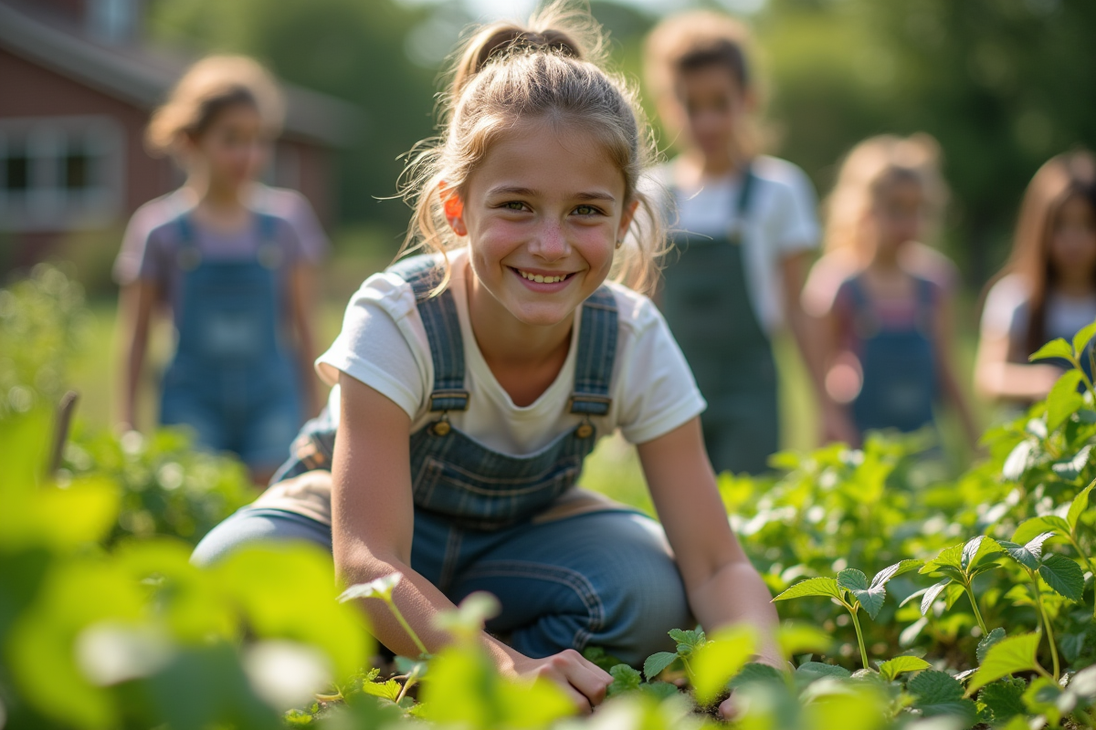 Adolescent confiant aidant dans un jardin communautaire