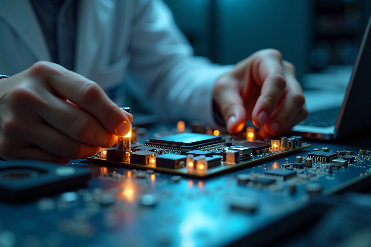 Main d’un ingénieur assemblant du hardware innovant