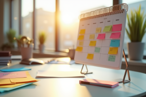 Bureau moderne avec calendrier et notes colorées