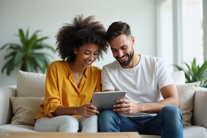 Deux collègues explorant ensemble les pages d'un site web sur une tablette dans un espace de coworking