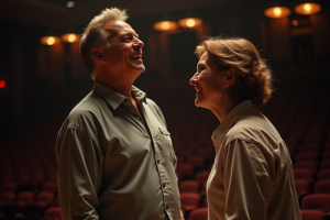 Couple d'acteurs dans les coulisses du théâtre