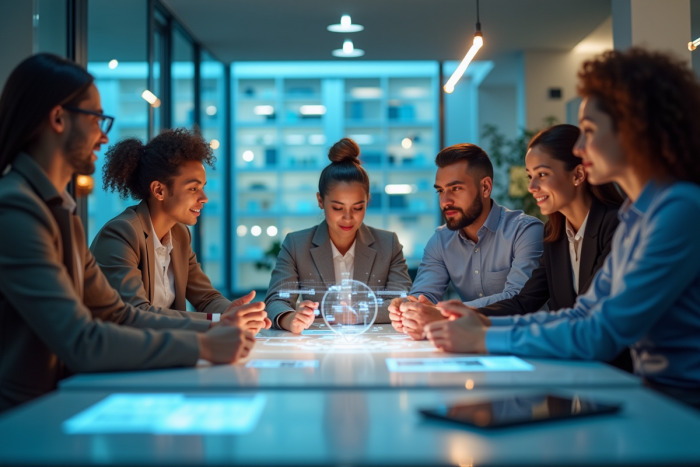 Groupe de professionnels collaborant dans un bureau moderne
