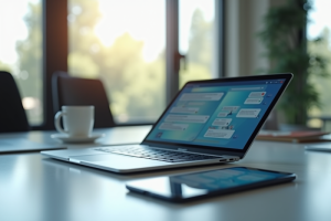 Espace de travail moderne avec ordinateur et smartphone