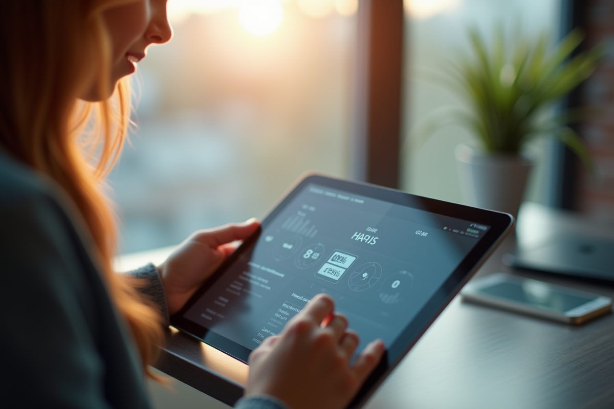 Jeune femme utilisant une application RH sur une tablette