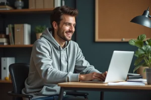 Homme décontracté travaillant sur son ordinateur dans un bureau moderne
