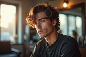 Jeune homme élégant dans un salon de coiffure moderne
