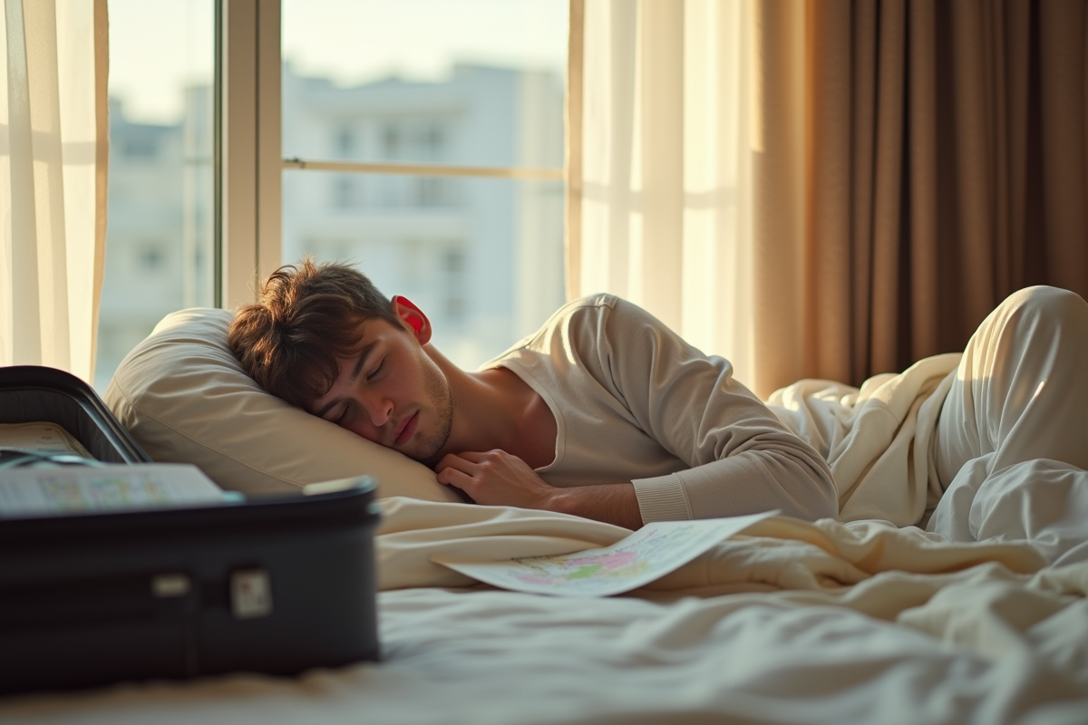 Jeune homme reposant dans un lit d