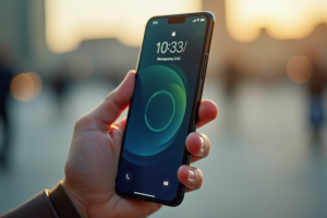 Main tenant un smartphone moderne avec un numéro inconnu affiché