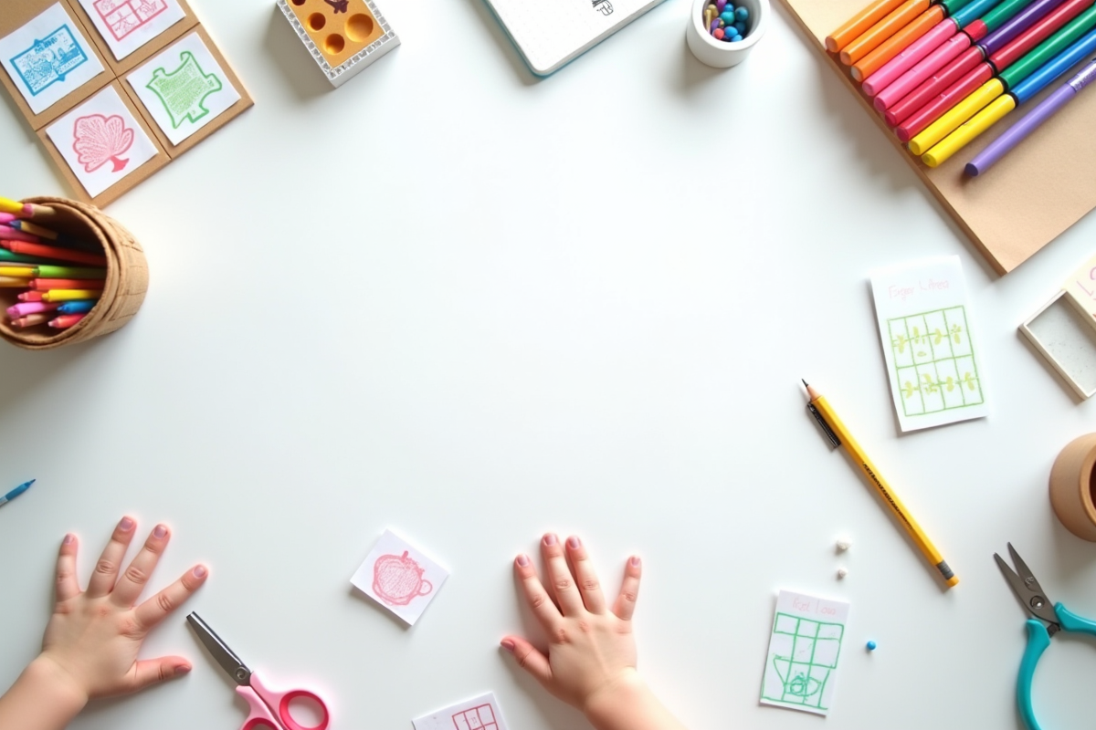 Matériel éducatif organisé avec main d